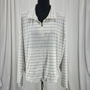 Prana White Gray Striped Pullover women’s XL Pockets Athleisure Classic Coastal